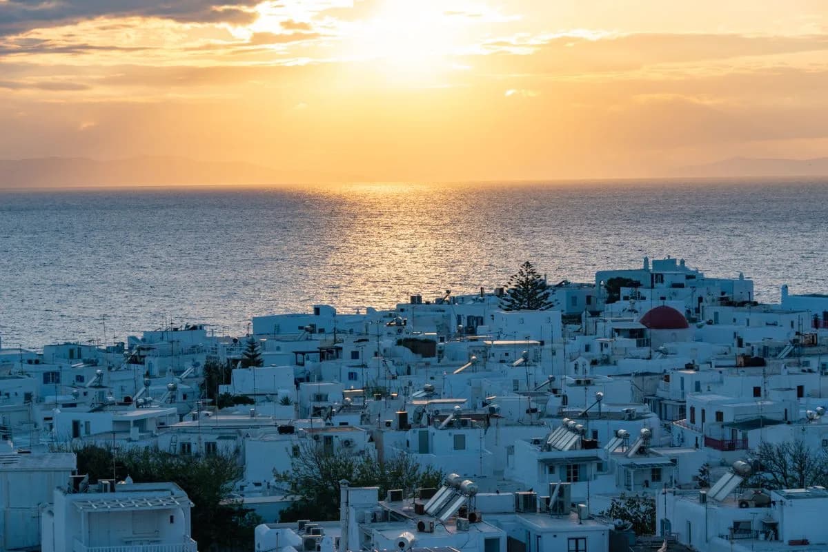 Mykonos rooftops at sunset